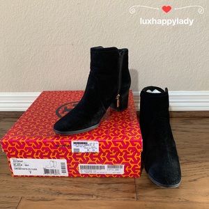 TORY BURCH Sabe Suede Leather Ankle Boots Black 7M